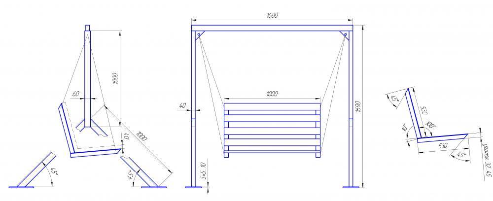 Скамейка качели чертеж