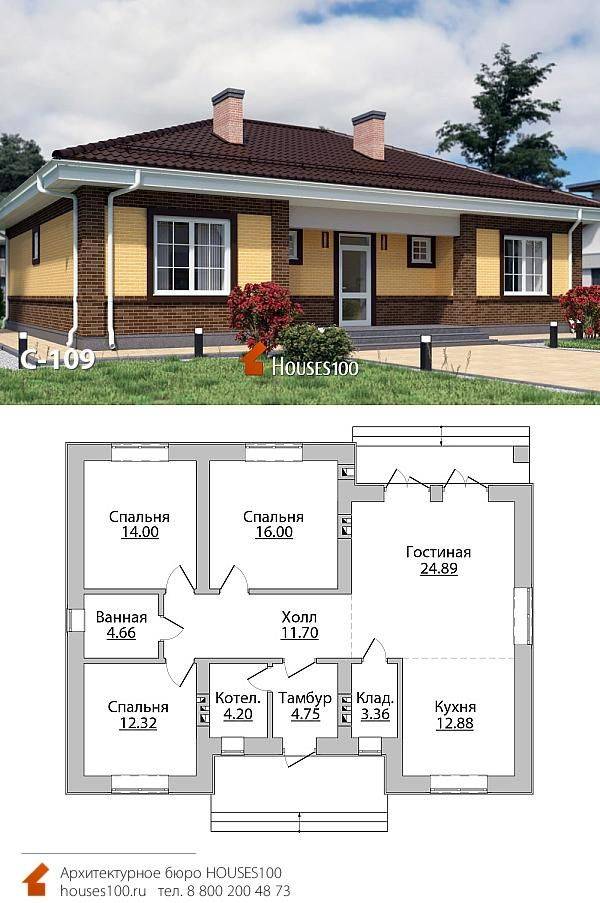 Проекты одноэтажных домов из пеноблоков (57 фото): планировка дачного коттеджа из монолитного пенобетона площадью 100 кв. м, технология строительства